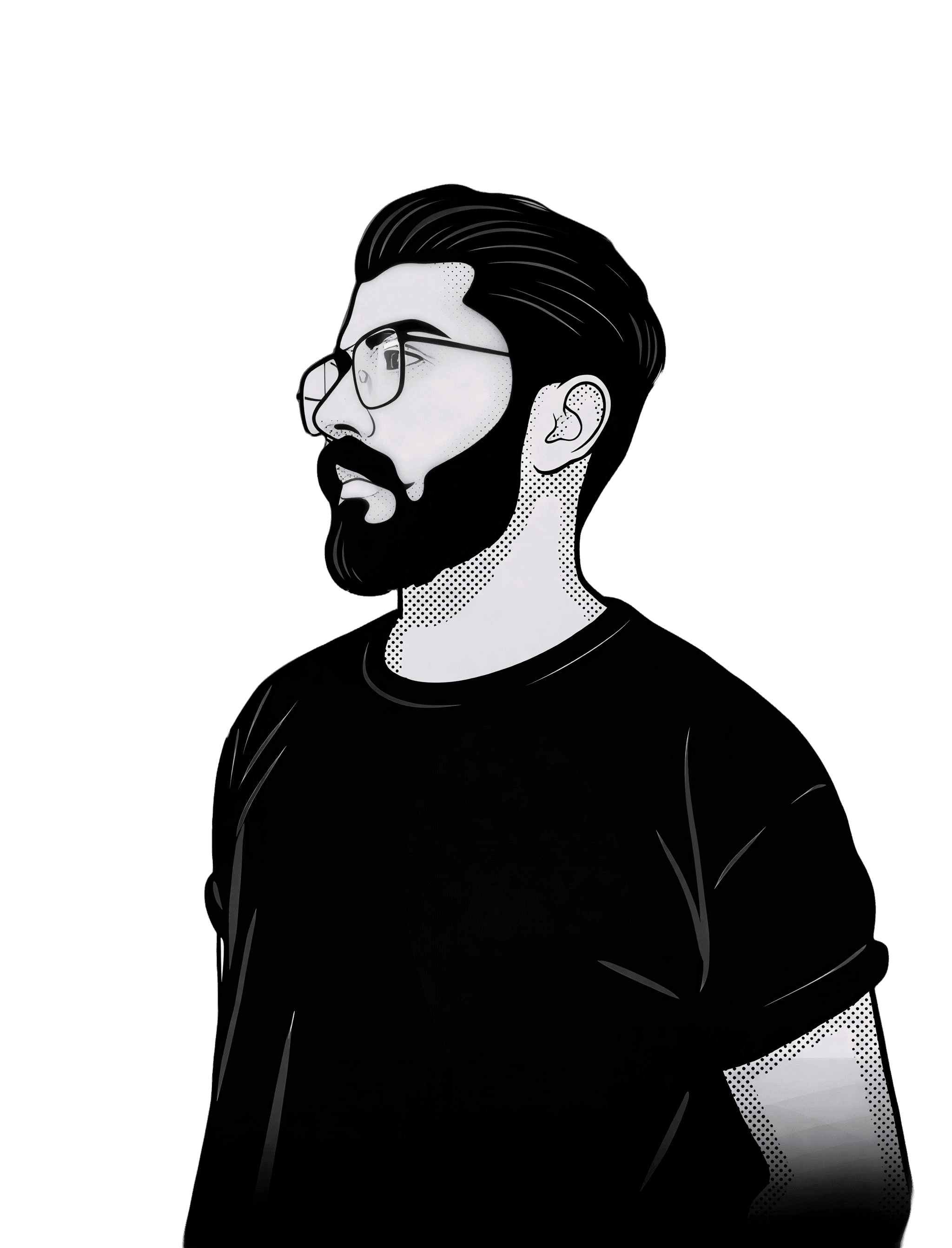 Portrait illustration representing Asher Ayub, frontend developer